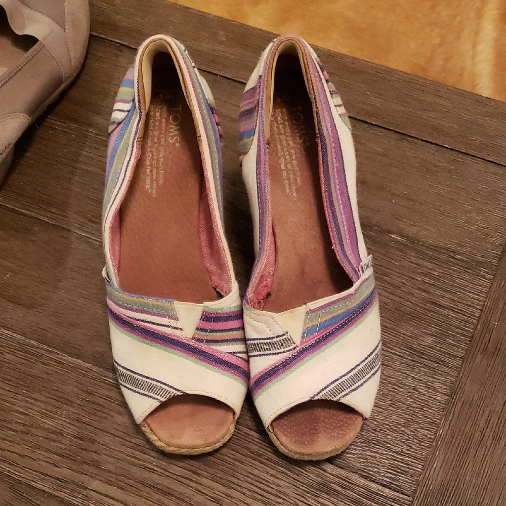 Toms Multicolor Striped Espadrille Peep-Toe Shoes 9W